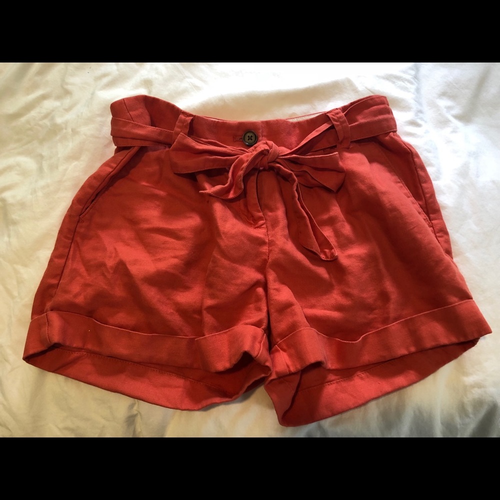 J Crew coral linen blend shorts